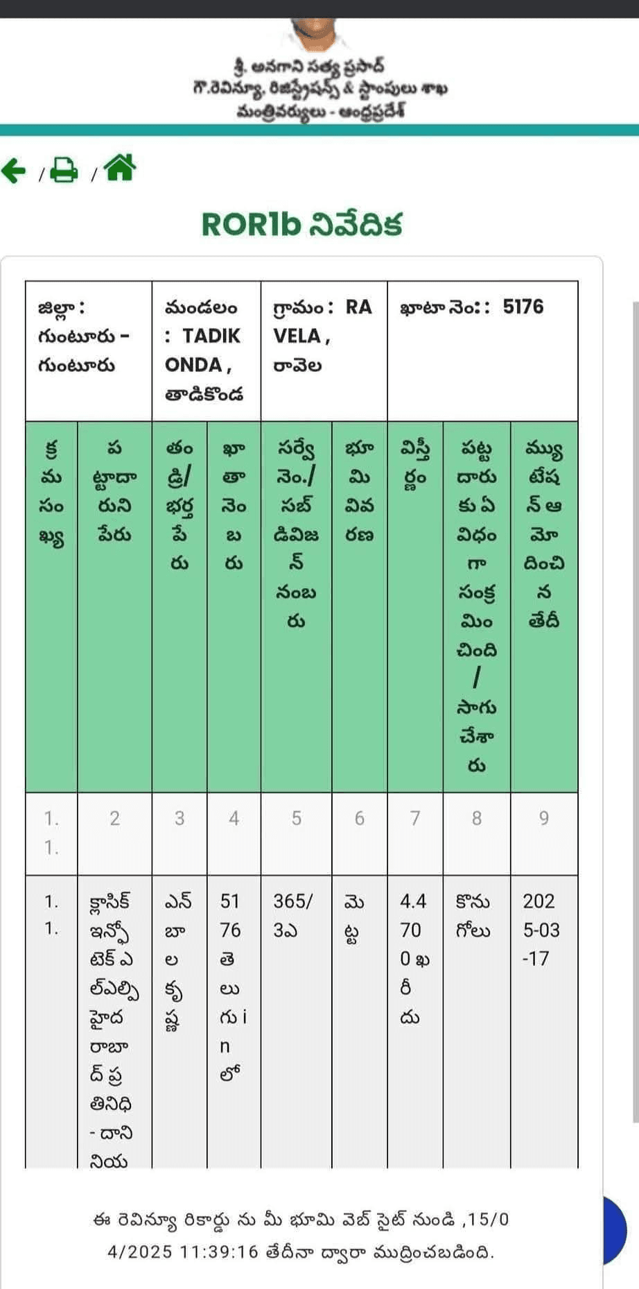 Actor Balakrishna land purchase documentation in Pamulapadu area